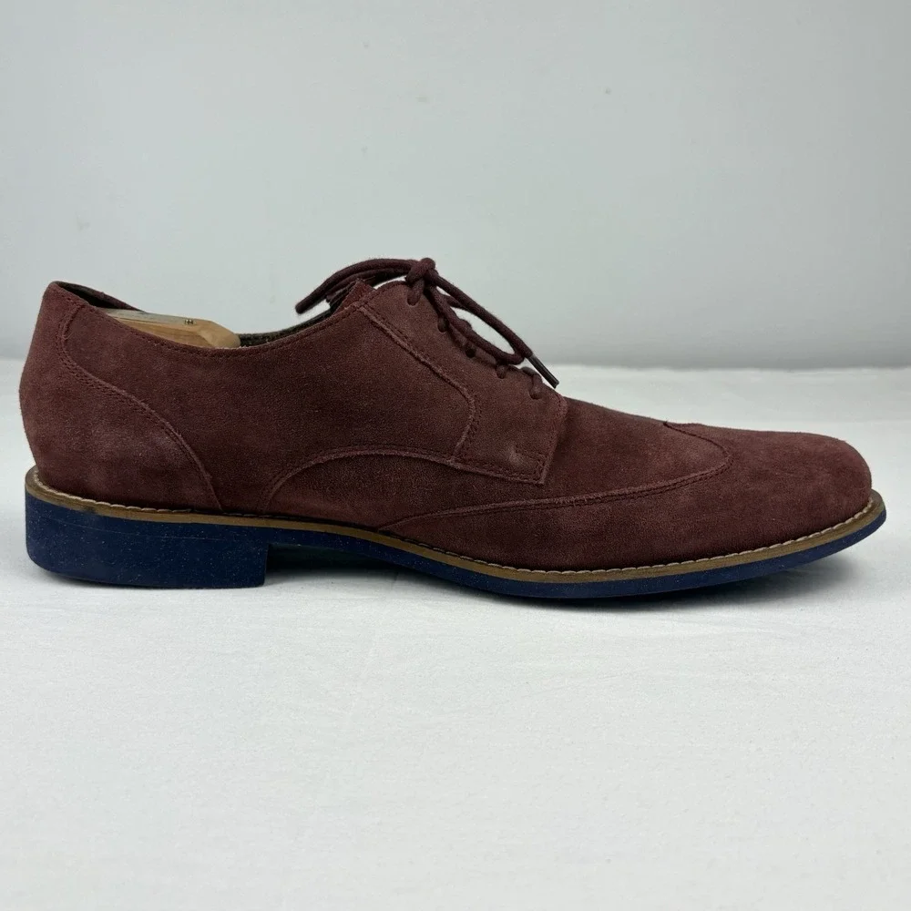 Cole Haan Drake Eva Burgundy Suede Wingtip Oxfords 13M Cobalt Soles/Laces EUC